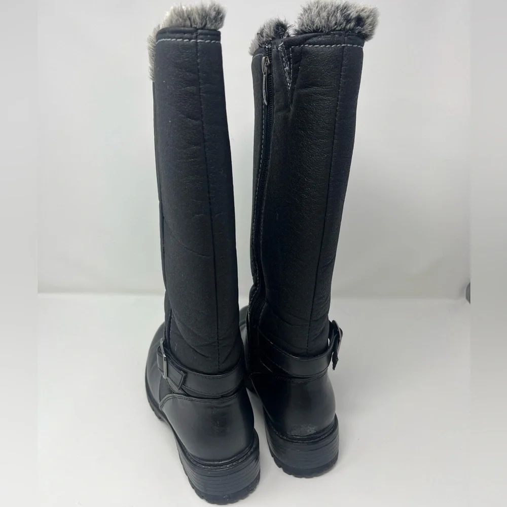 KHOMBU Tall Boots Side-Zip Winter Women's 7.5 M Black Faux Fur Trim BW1291BT